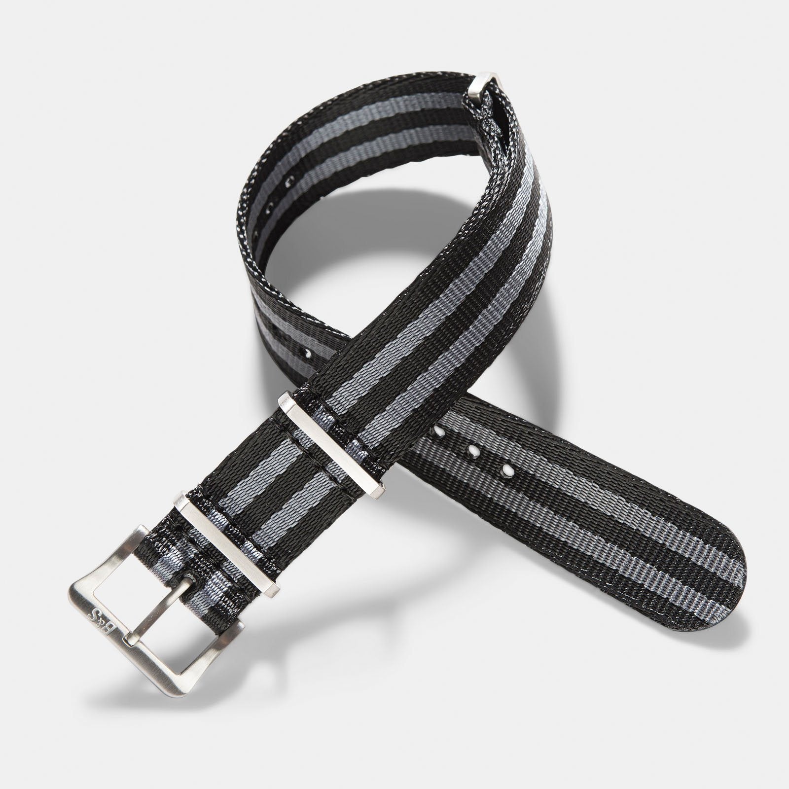 Deluxe Nylon Nato Watch Strap Black Two Stripes Grey