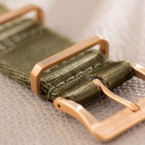 Deluxe Nylon Nato Watch Strap Olive Drab Green - Rose Gold Brushed