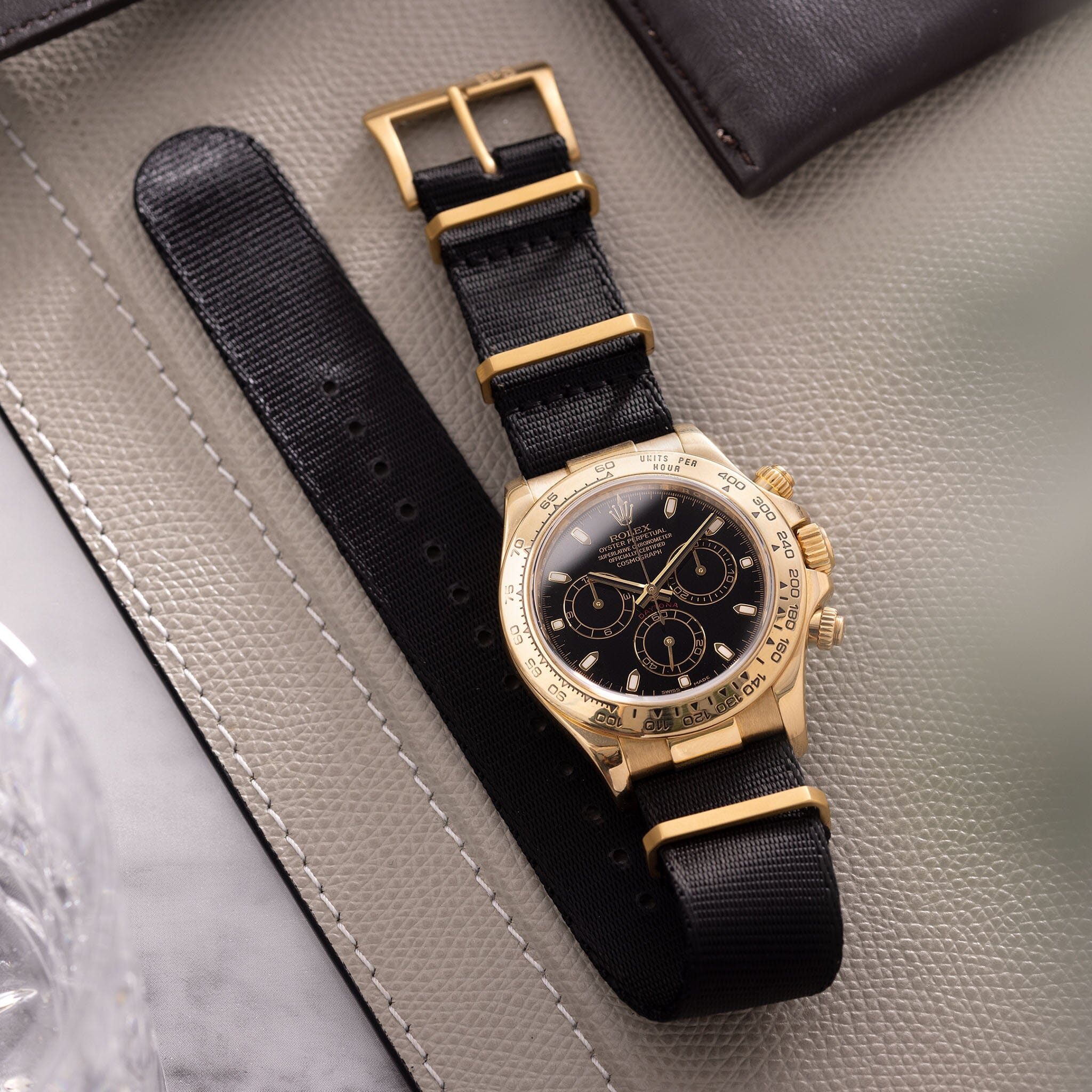 Deluxe Nylon Nato Watch Strap Pure Black - Rose Gold