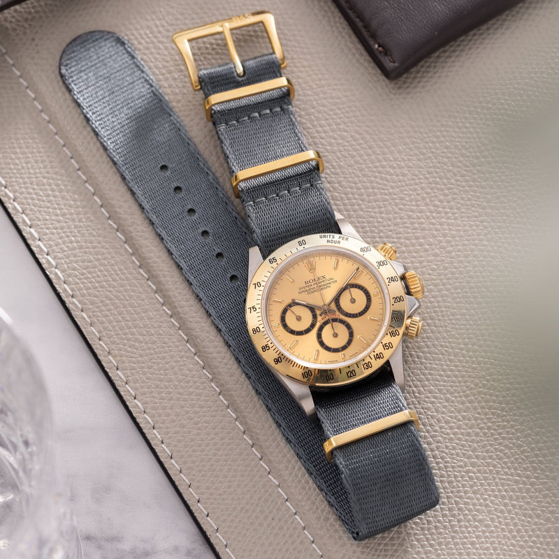Deluxe Nylon Nato Watch Strap Pure Grey - Gold