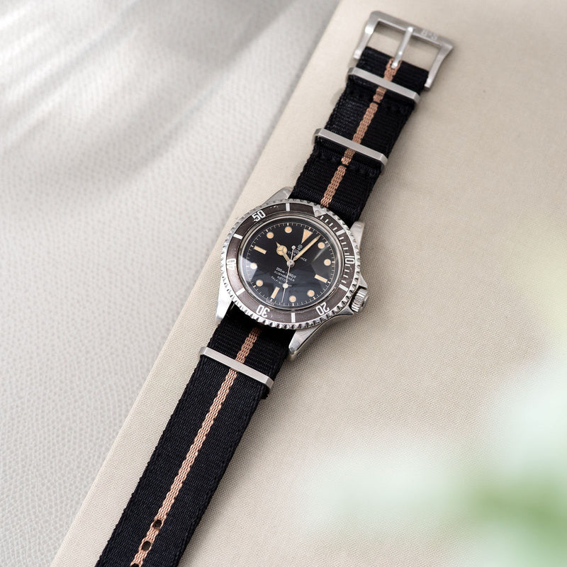 Tudor Deluxe Nylon Nato Watch Strap Black One Stripe Bronze 4