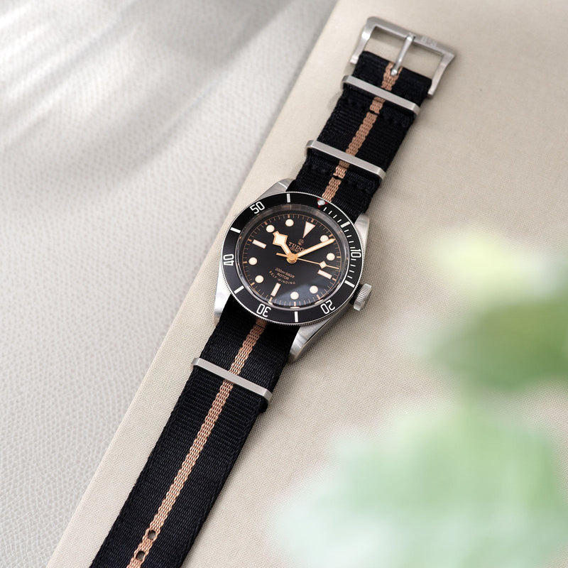 Tudor Deluxe Nylon Nato Watch Strap Black One Stripe Bronze 5