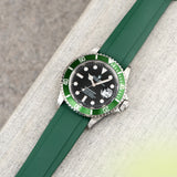 Everest Curved End Green Rubber Strap With Tang Buckle - ONLY For Modern Rolex