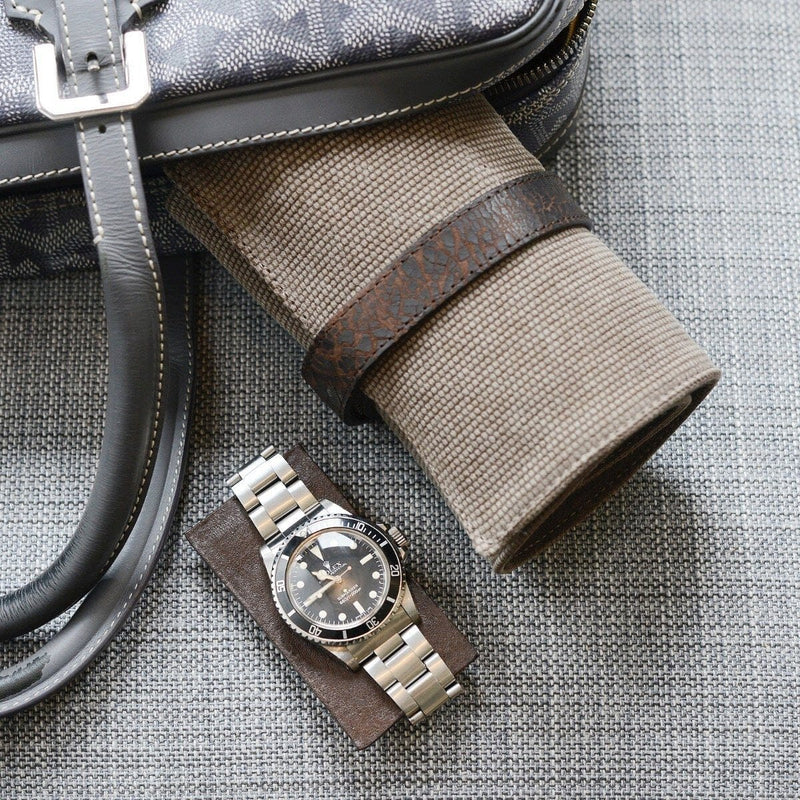 Grey Canvas 6 Watches Leather Roll