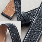 Rich Black Creme Stitch Leather Watch Strap