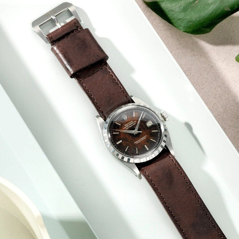 One Piece Nato Brown Lumberjack Leather Watch Strap