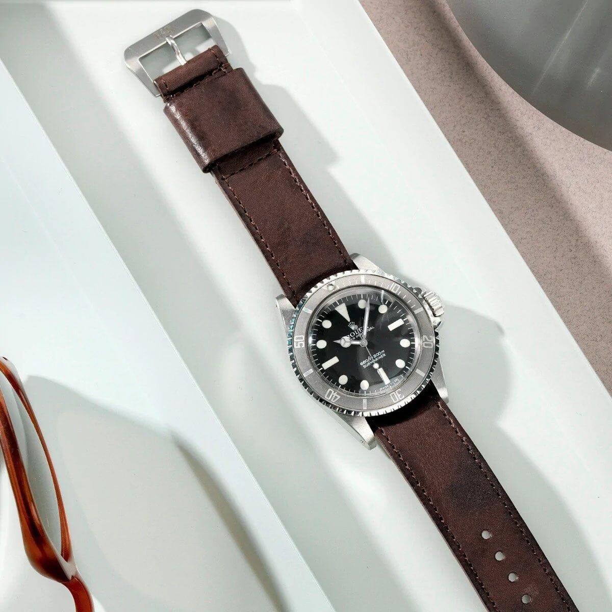 One Piece Nato Brown Lumberjack Leather Watch Strap