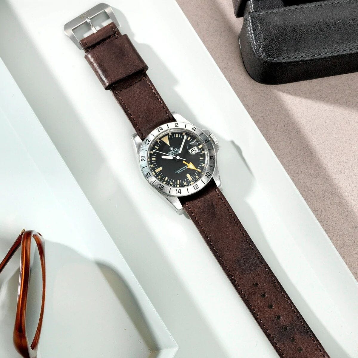 One Piece Nato Brown Lumberjack Leather Watch Strap