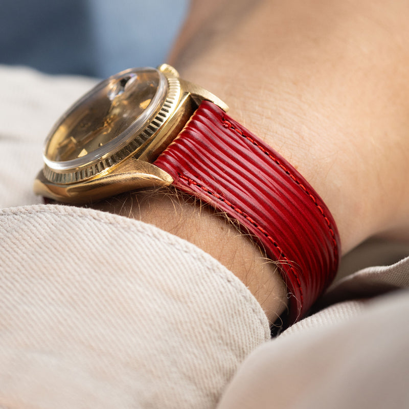 Cherry Boarded Leather Watch Strap