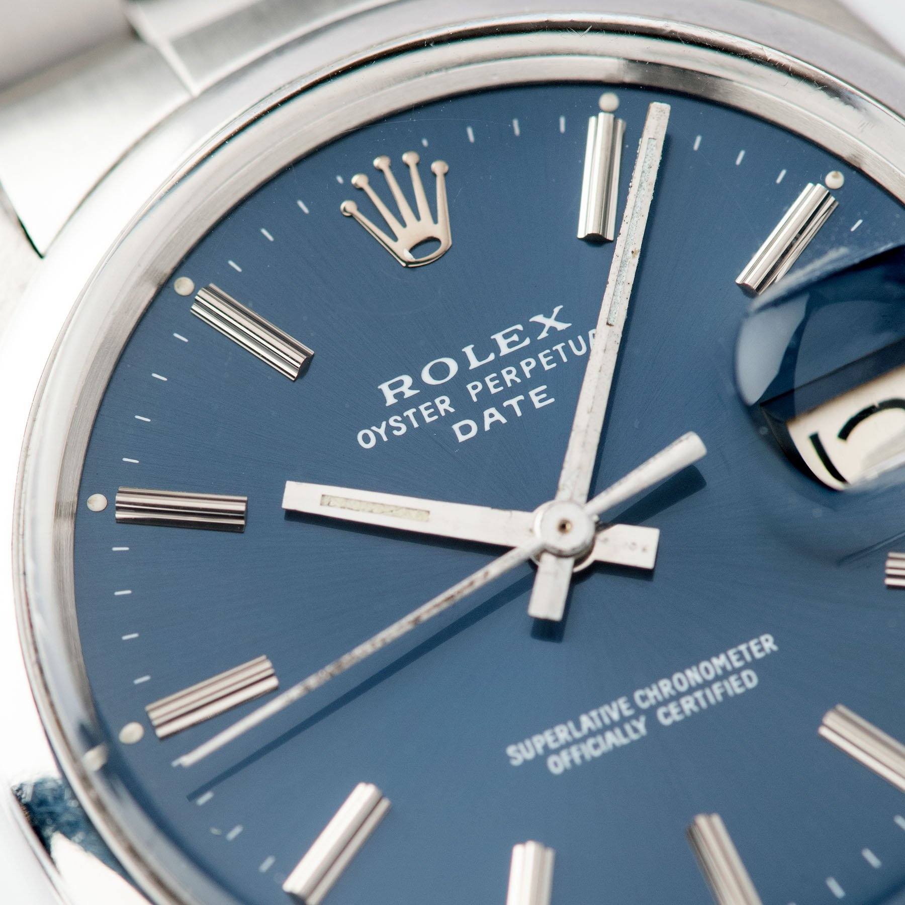 Rolex OP Date Reference 1500 Blue Soleil Dial with  lume plots