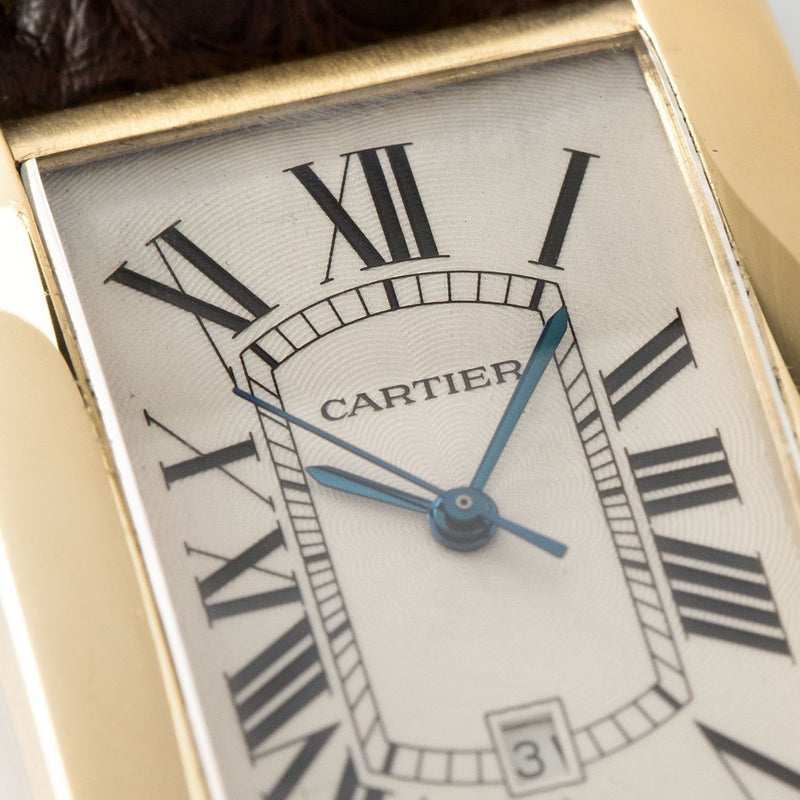 Cartier Tank Americaine Jumbo Yelow Gold ref 1740 with Blue steeled hands