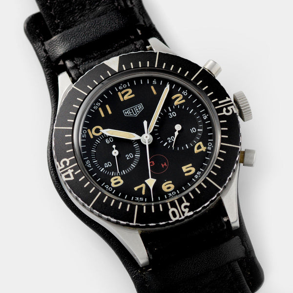 Heuer Chronograph German Issued Flyback Chrono 1550SG with rotating black bezel