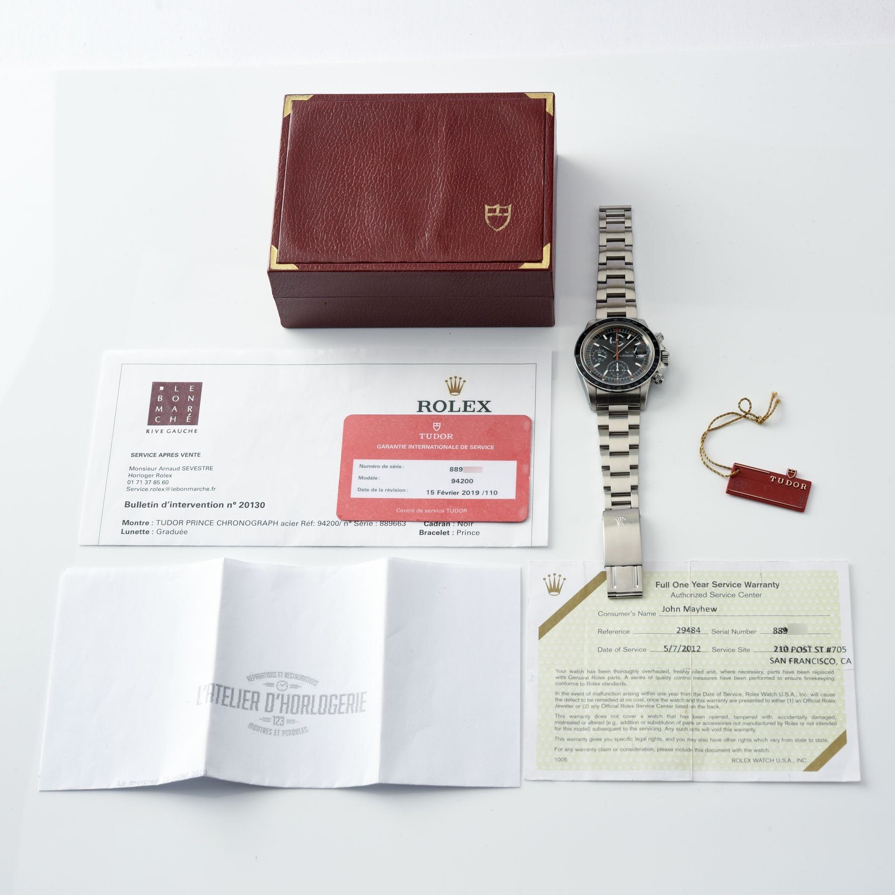 Tudor Oysterdate Chronograph Monte Carlo Big Block 94200 with Box, hang tag and numerous service papers