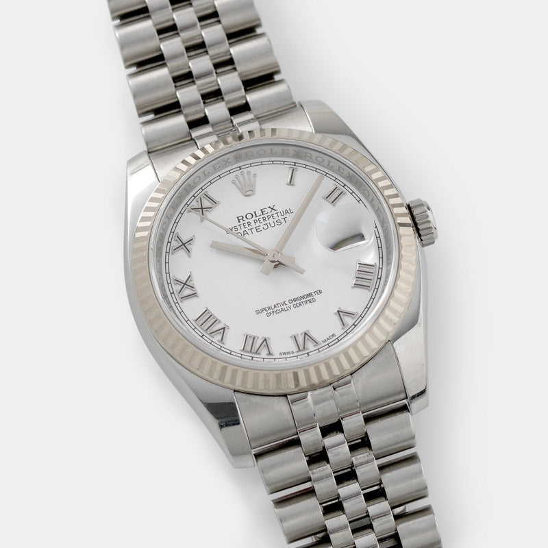 Rolex Datejust White Dial 116234 2014 with White gold fluted bezel