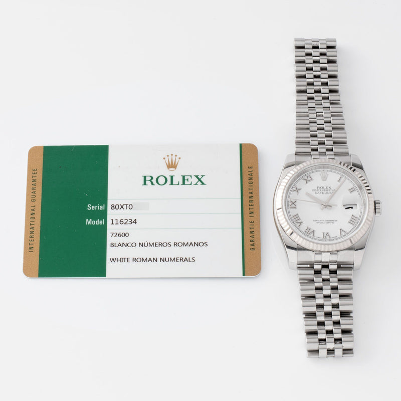 Rolex Datejust White Dial 116234 2014 with Original warranty card