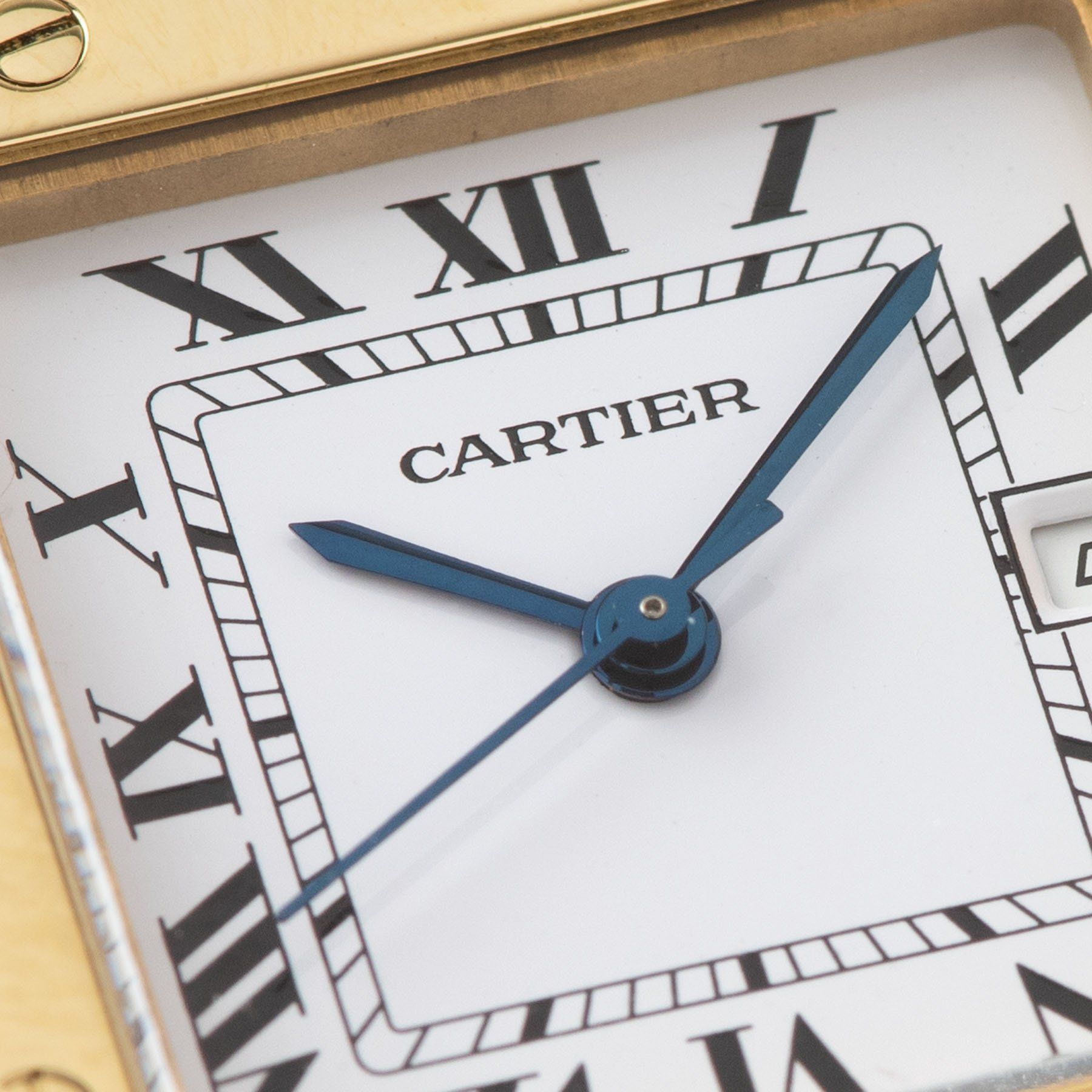 Cartier Santos 18kt Yellow Gold Box and Papers with blued steel hands