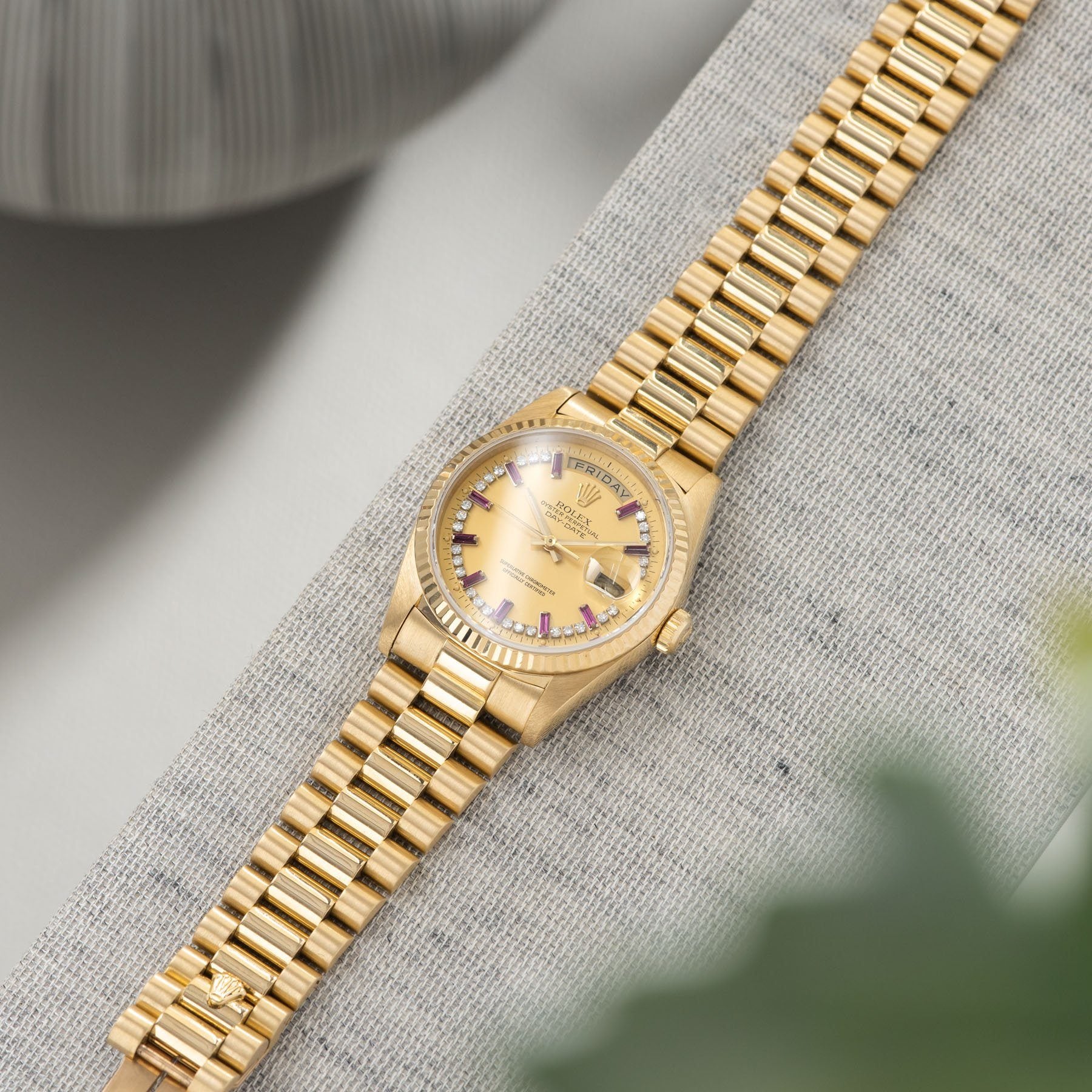 Rolex Day-Date Reference 18238 Ruby Bauguette String Dial