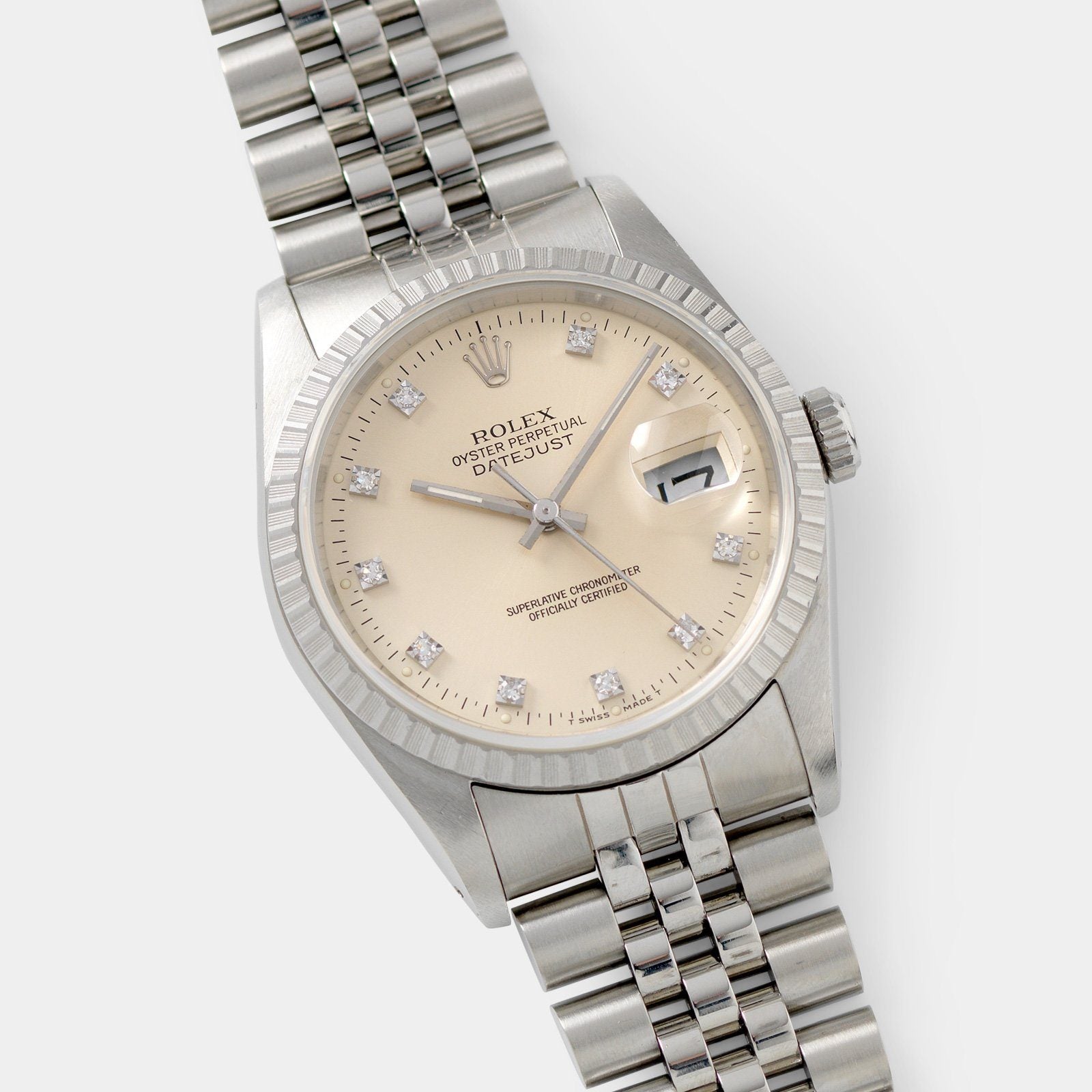 Rolex Datejust Silver Diamond Dial Reference 16220 with og guarantee paper