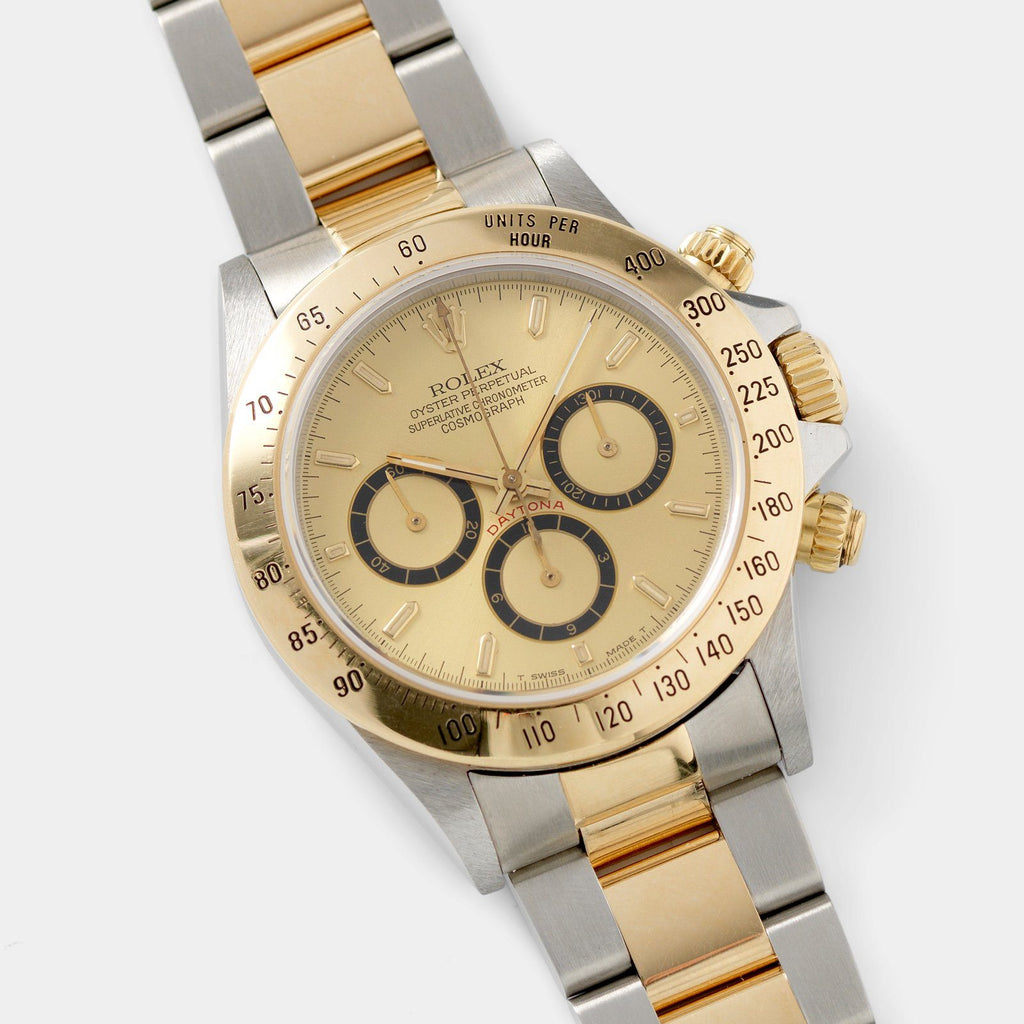 Beliggenhed mulighed Øde Rolex Daytona 16523 Champagne Four Line Dial with Papers – Bulang and Sons