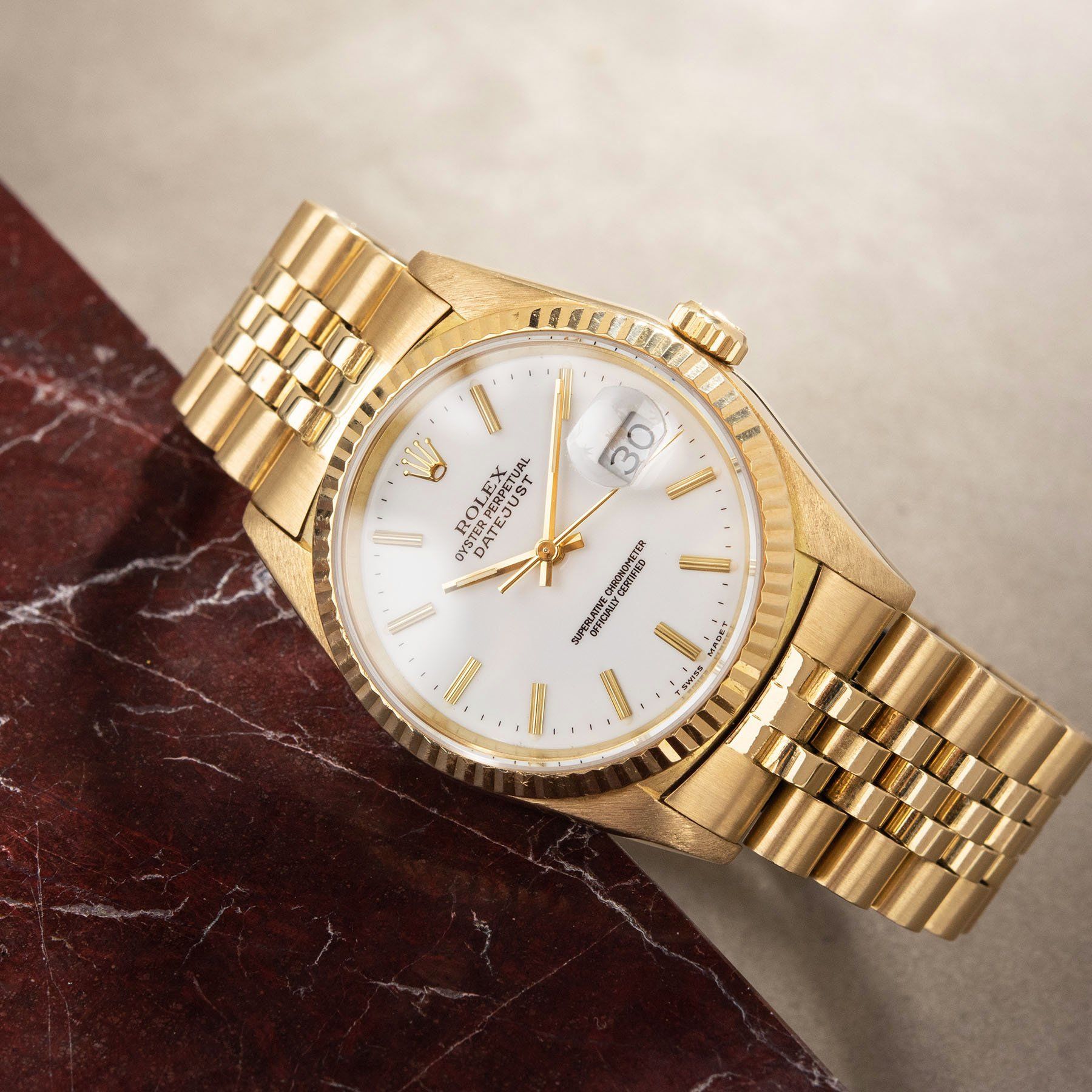 Rolex Datejust Yellow Gold with White Porcelain Dial 16238