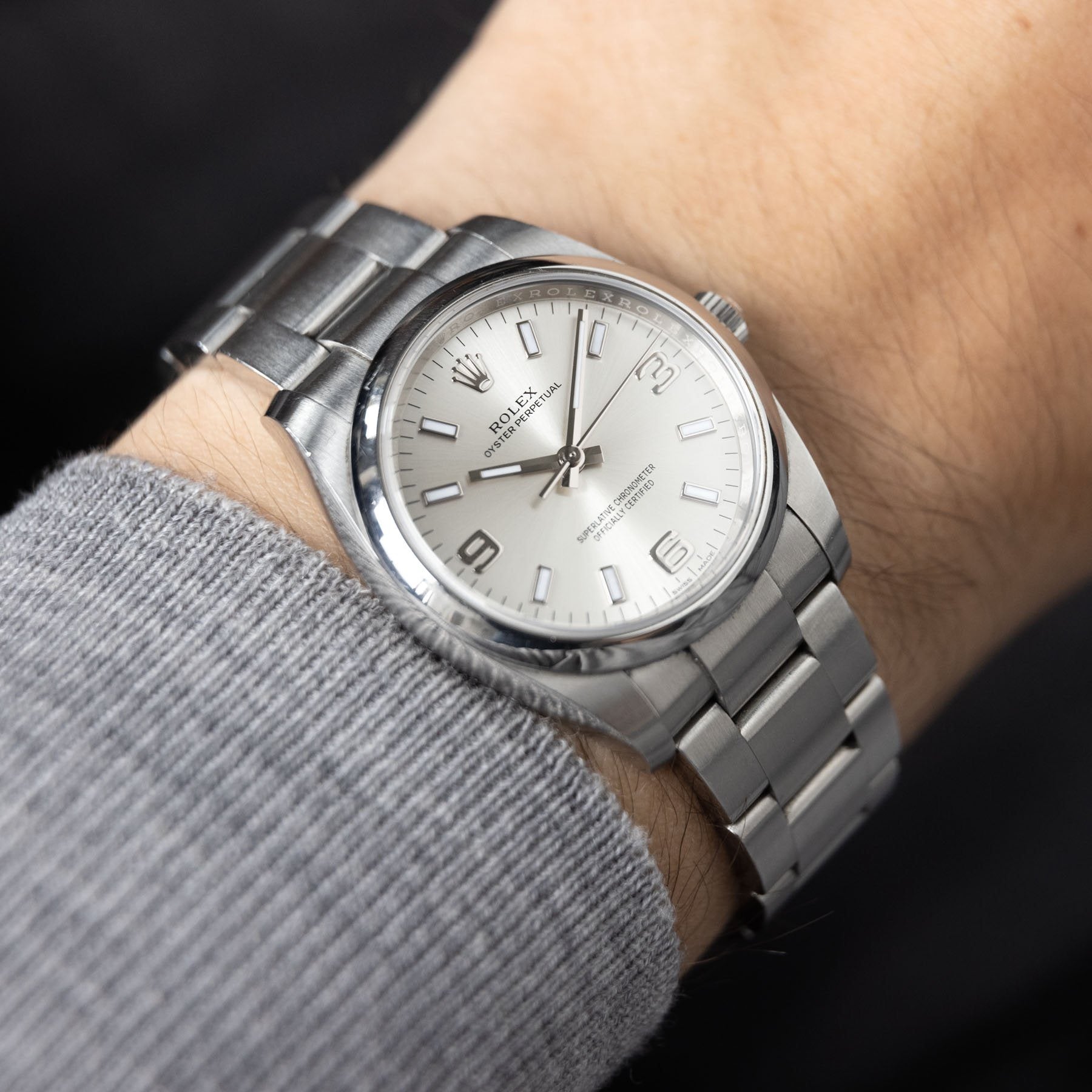 Rolex Oyster Perpetual Silver 369 Dial 114200 with Papers