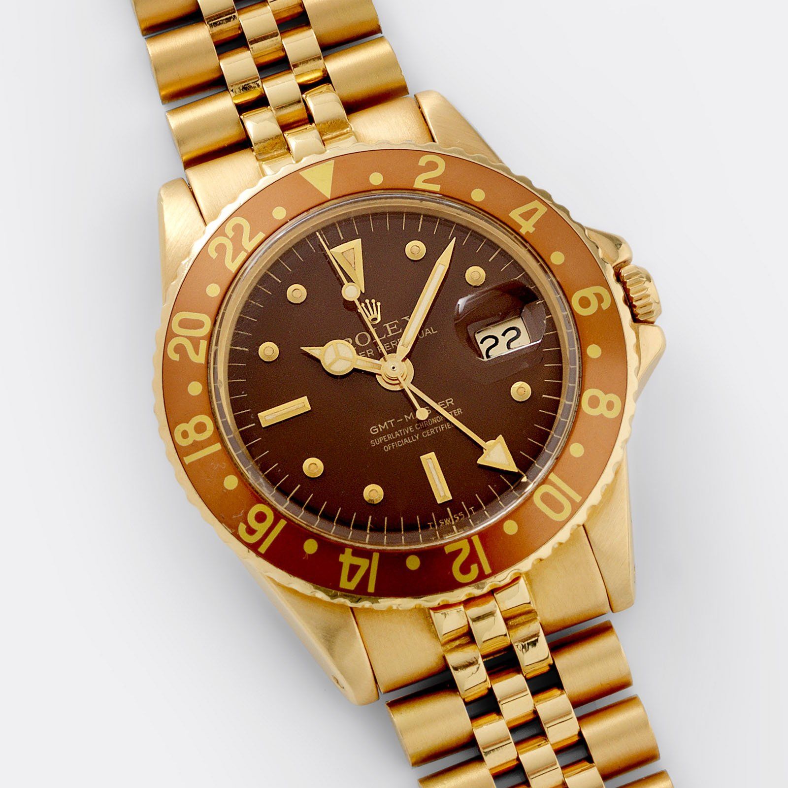 Rolex GMT Master Yellow 1675 Gold Brown Dial