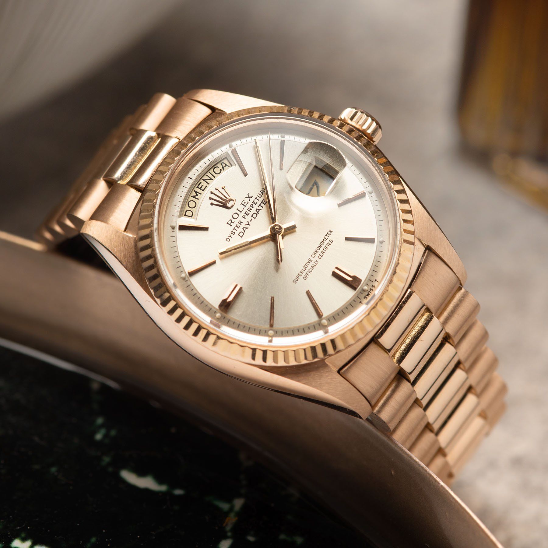 Rolex Day Date Rose Gold Silver Dial 1803