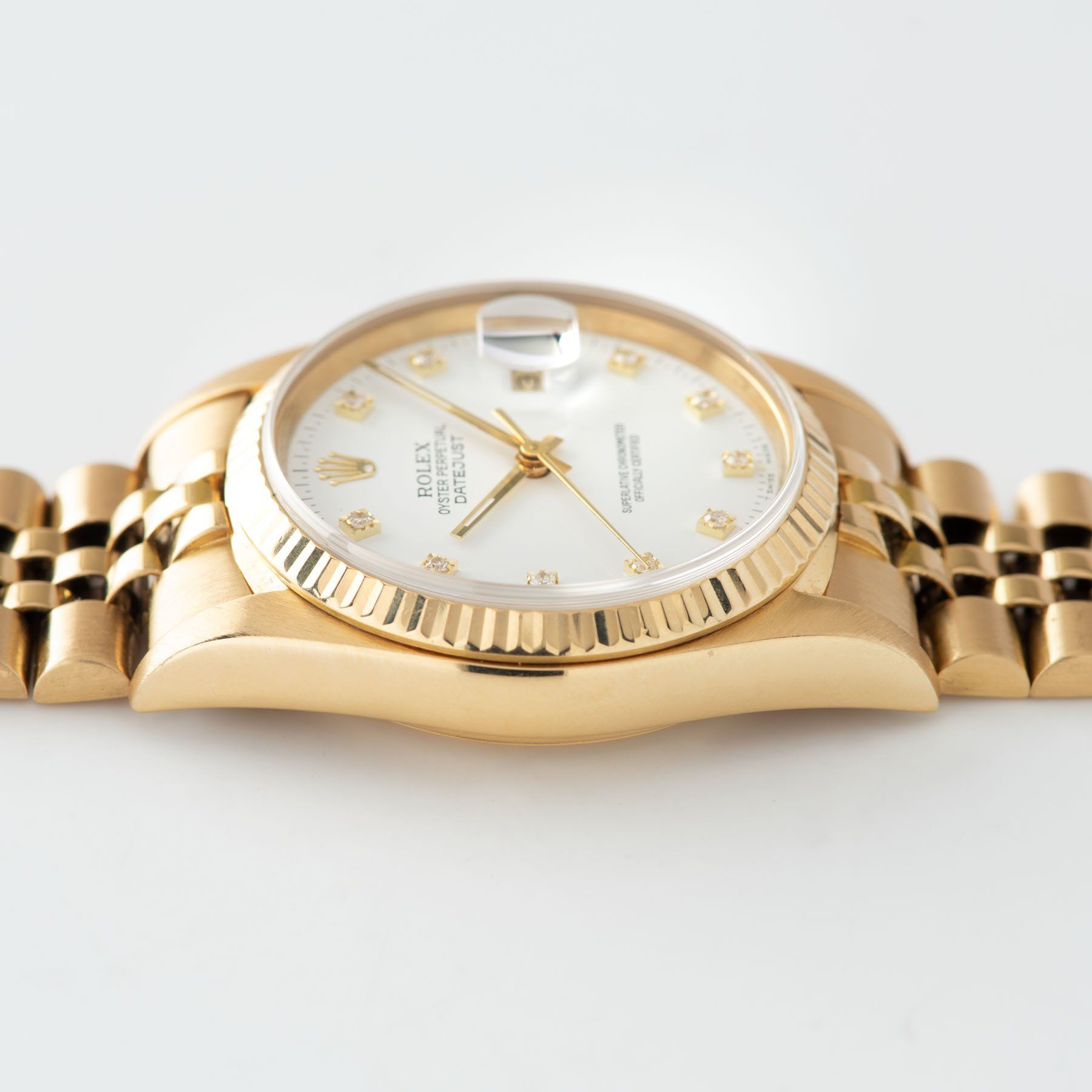 Rolex Datejust Yellow Gold White Diamond Hours Dial 16018