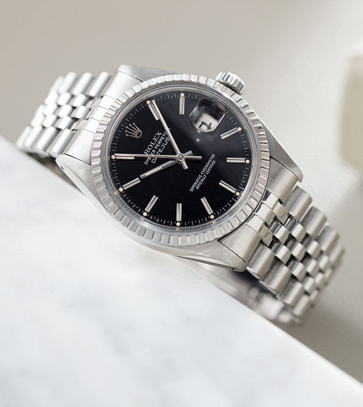 Vintage rolex clearance datejust black dial