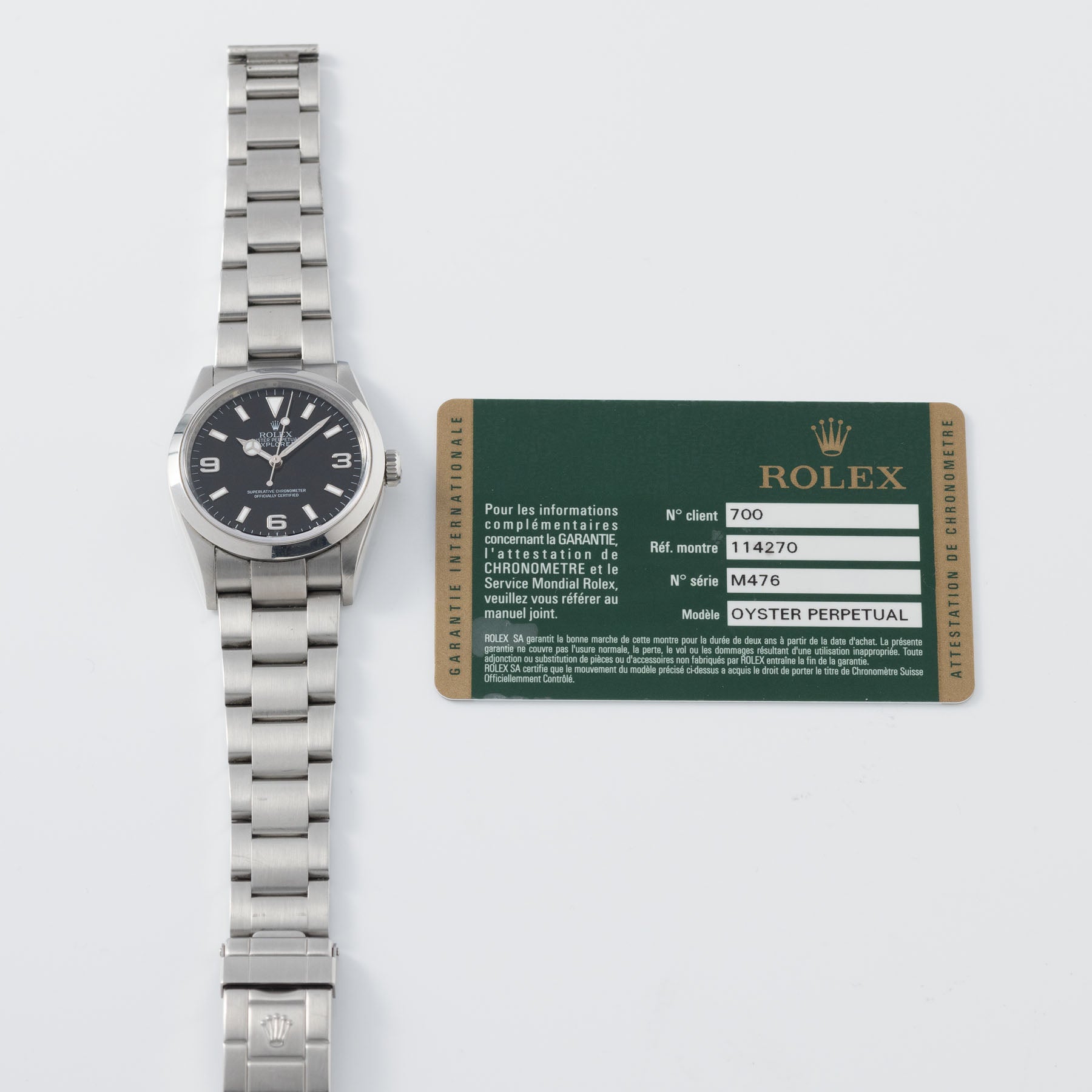 Rolex Explorer 114270 ‘Swiss Made’ Dial with Guarantee card