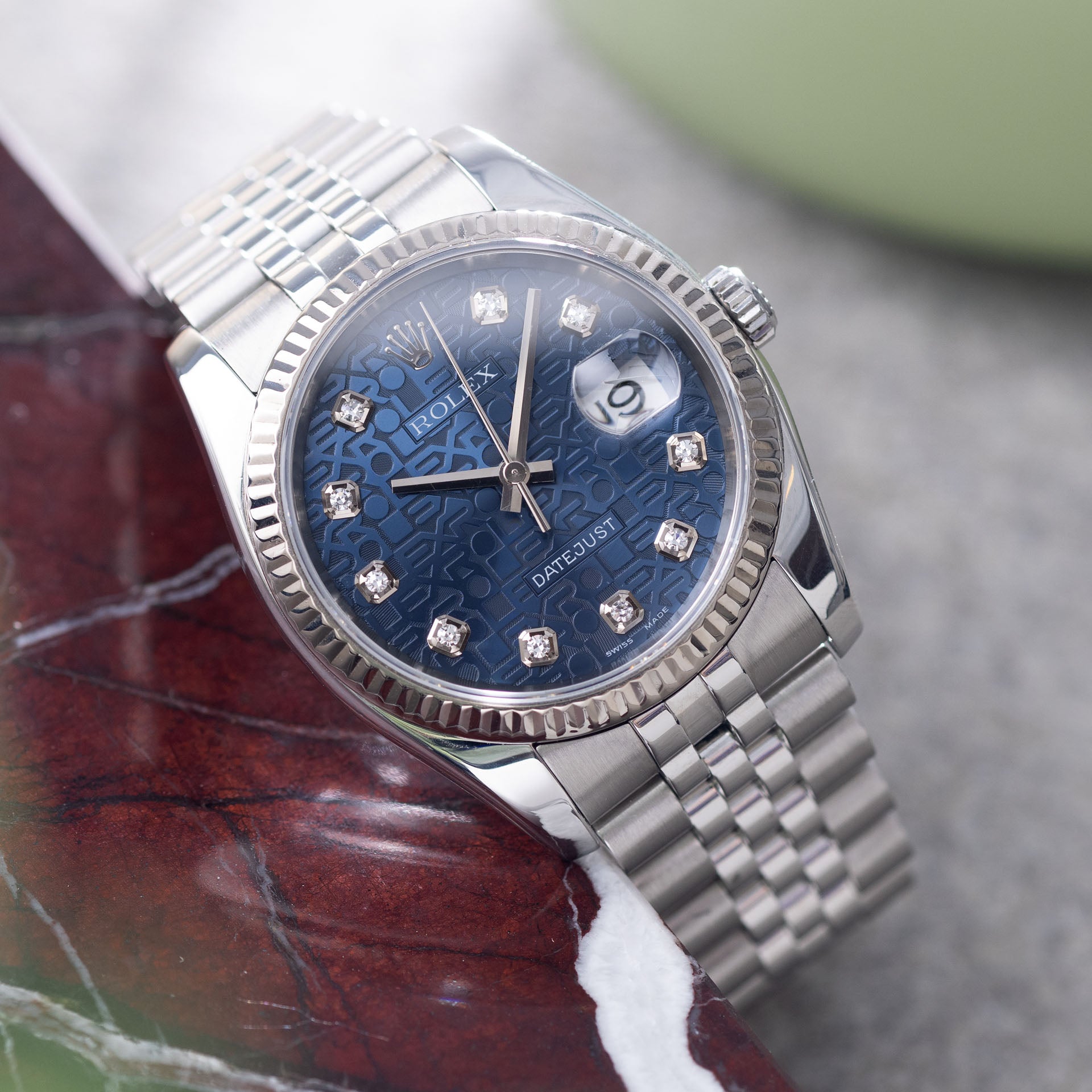 Rolex datejust blue online diamond