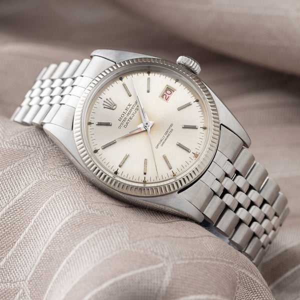 Rolex Datejust 6305 Ovettone Silver Dial with White Gold Bezel