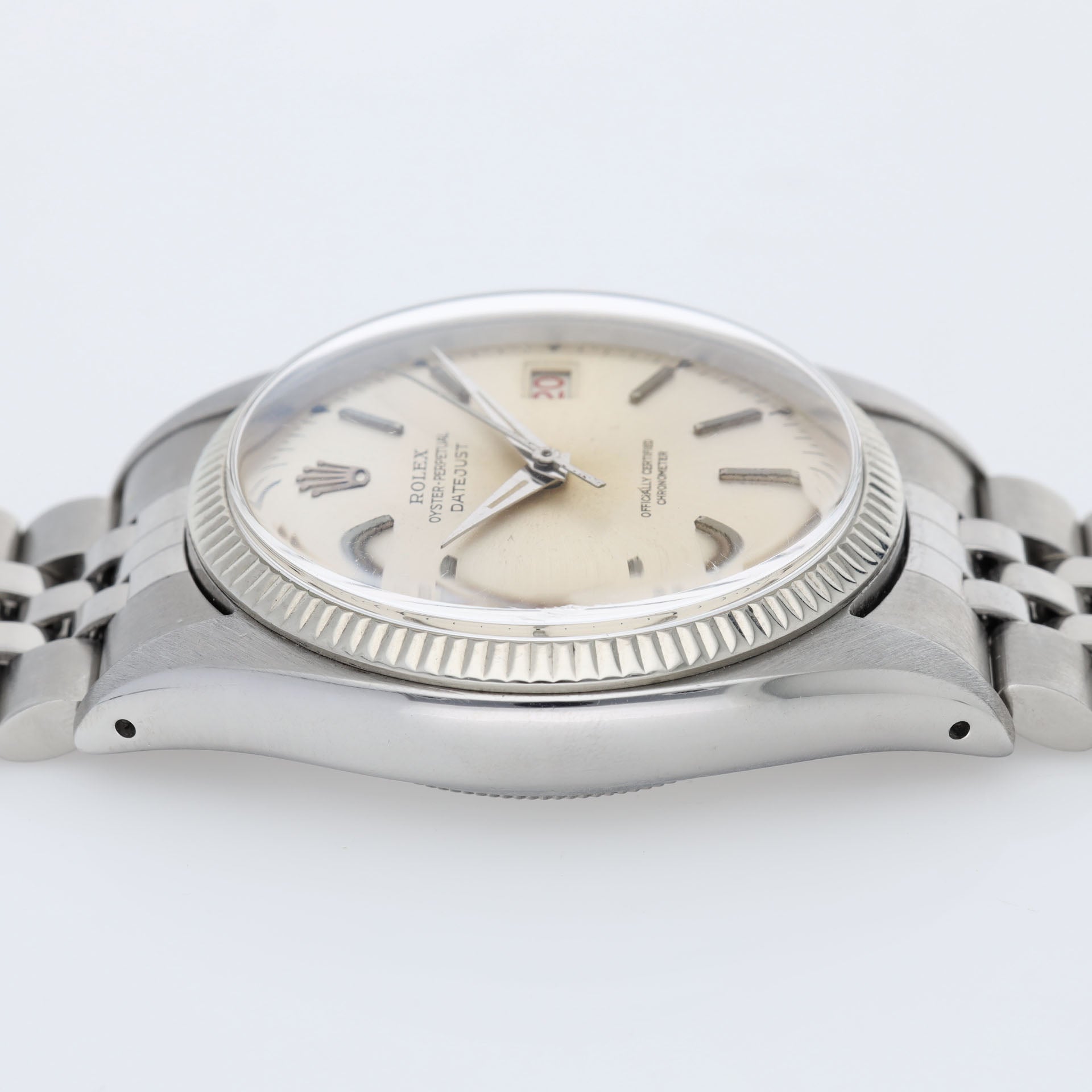Rolex Datejust 6305 Ovettone Silver Dial with White Gold Bezel