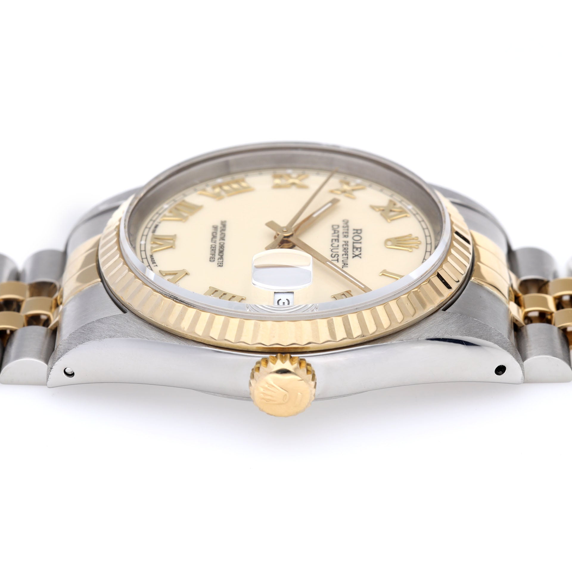 Rolex Datejust 2-Tone Yellow Gold/Steel 36mm Cream Pyramid Dial with Roman Numerals