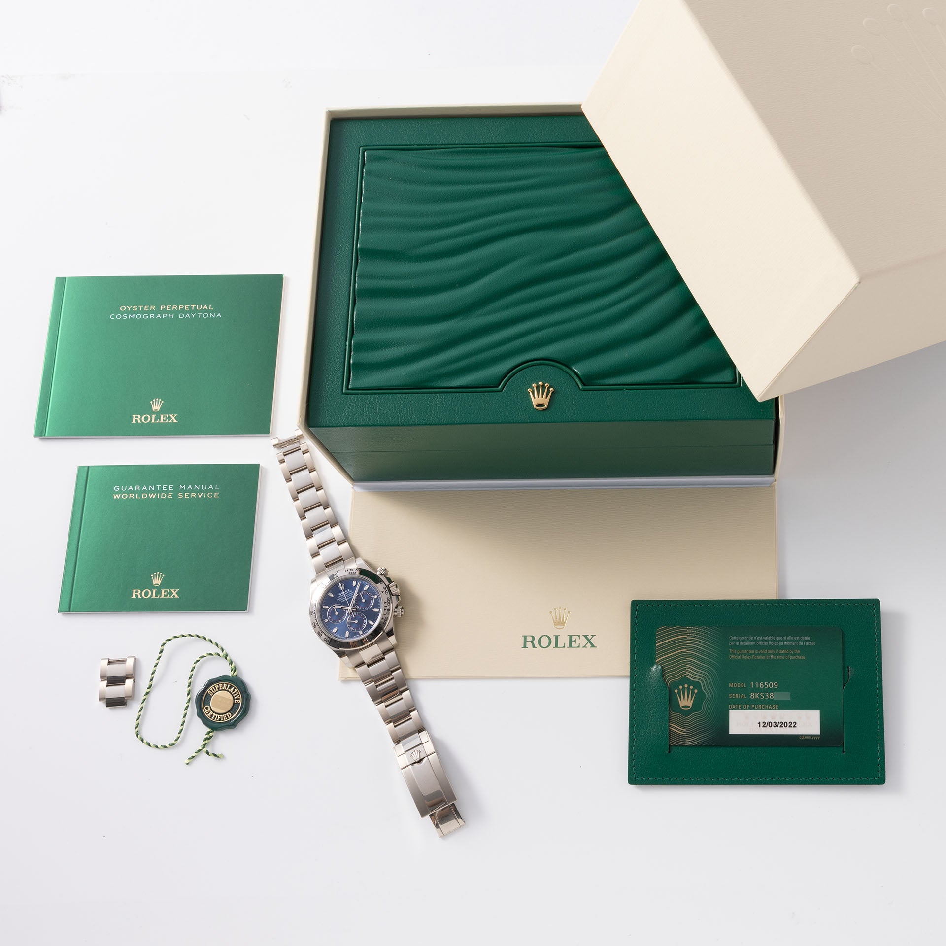 Rolex Daytona 116509 White Gold Blue Dial Full Set 2022