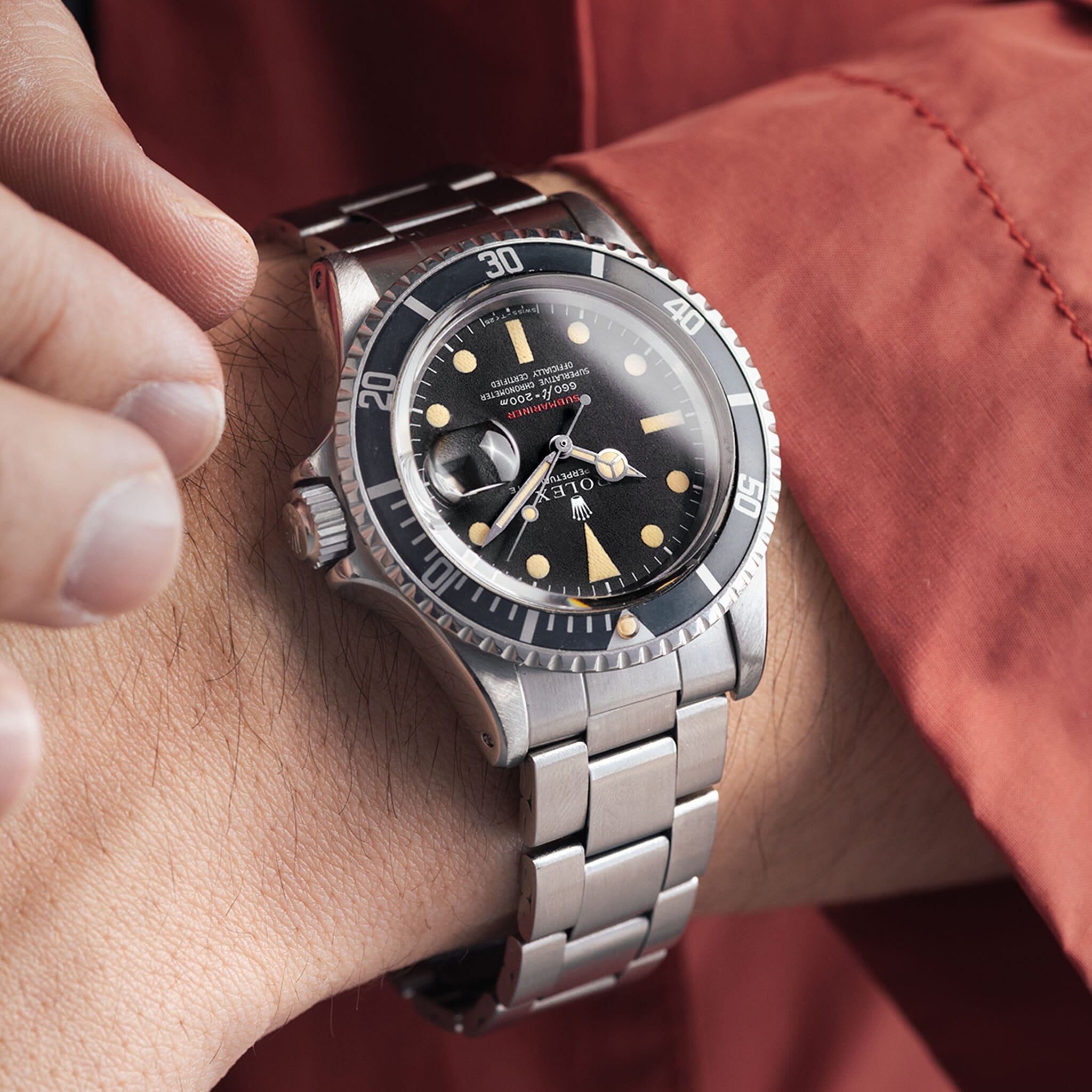 Rolex Red Submariner Date 1680 Mk4 Dial Fat Font Faded Bezel