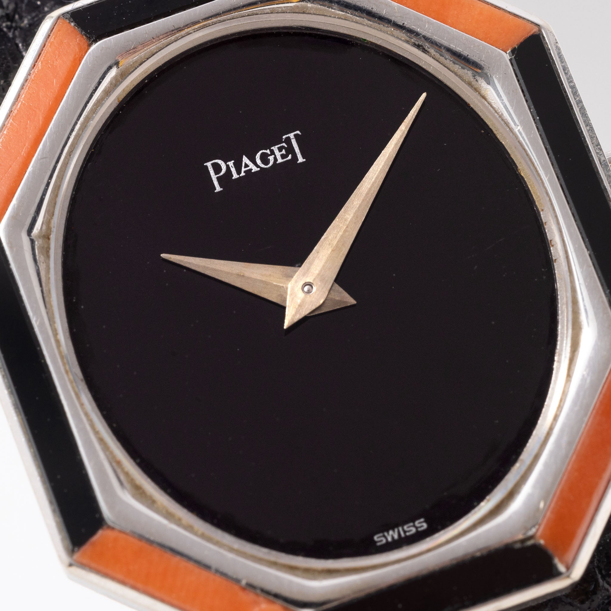 Piaget 18k White Gold Dress watch with Onyx and Coral Ref 9341