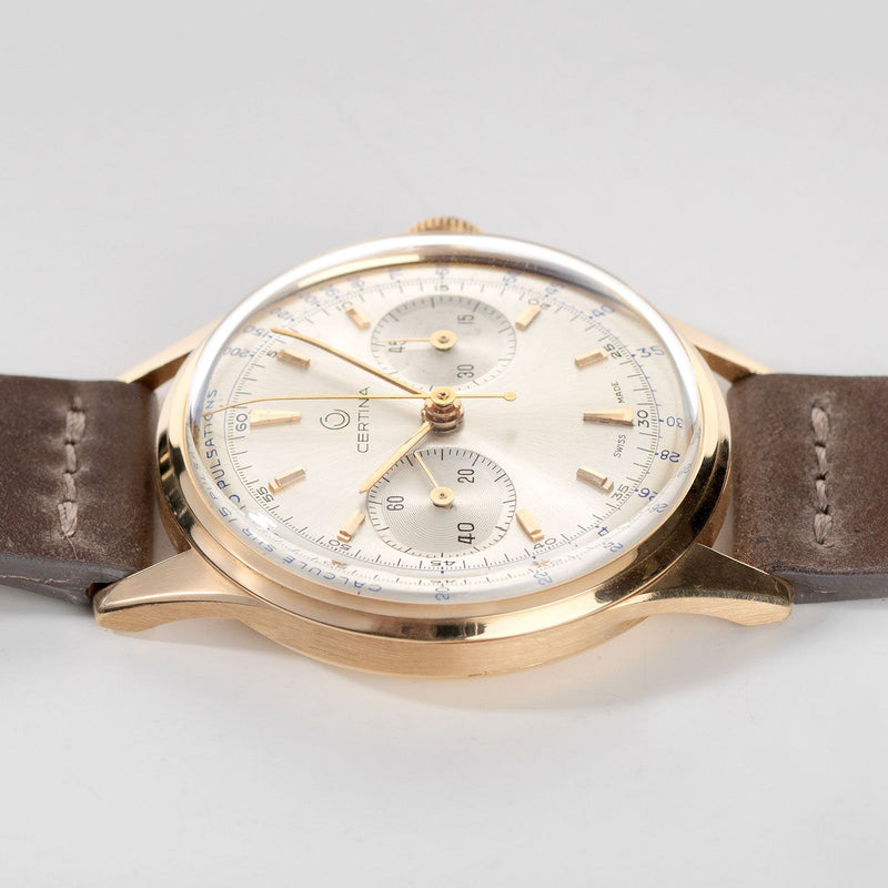 Certina Red Gold Pulsometer Chronograph Watch 1940s