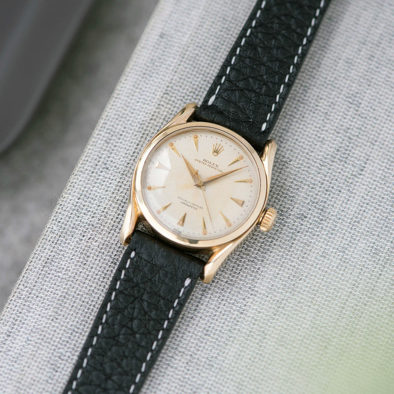 Rolex Oyster Perpetual Bombe Waffle Dial Gold 6102