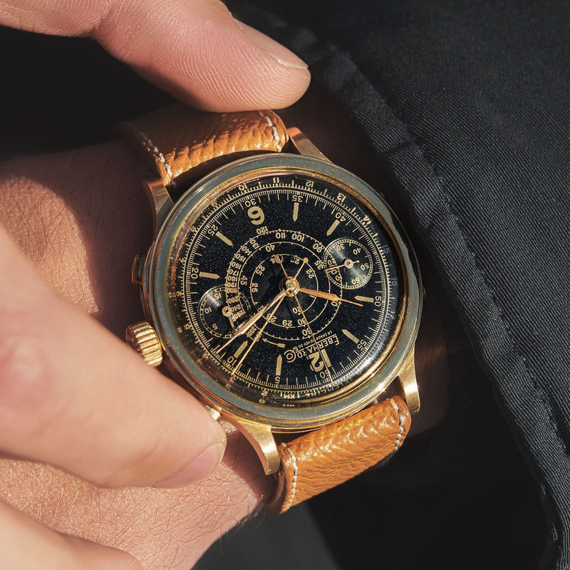 Eberhard Spilt Seconds Chronograph Yellow Gold Case Gilt Dial