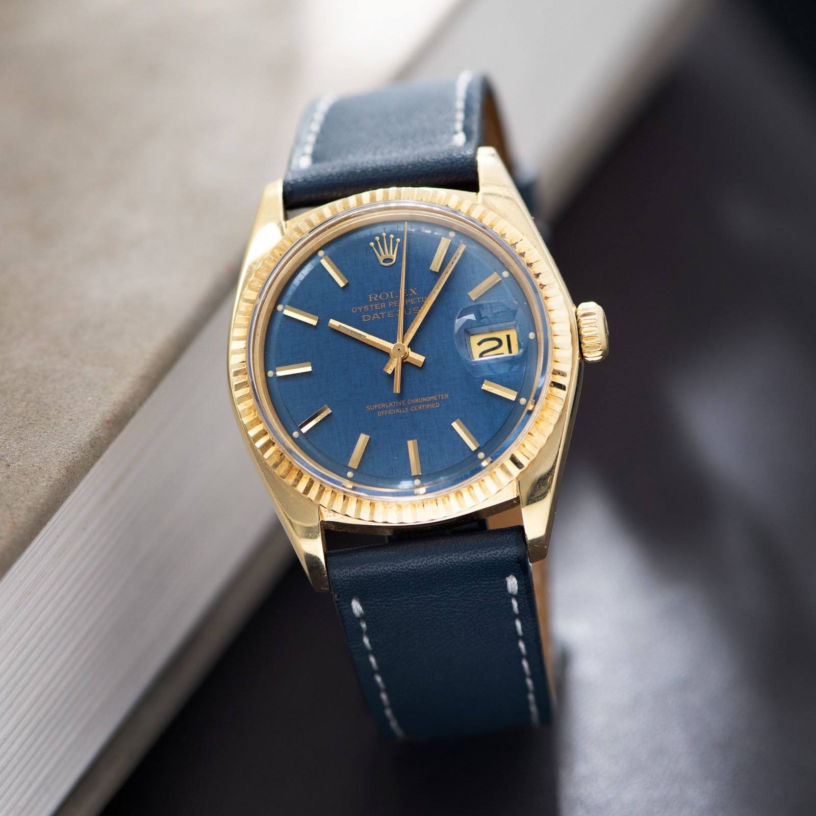 Rolex Datejust Yellow Gold 1601 Blue Linen Dial 