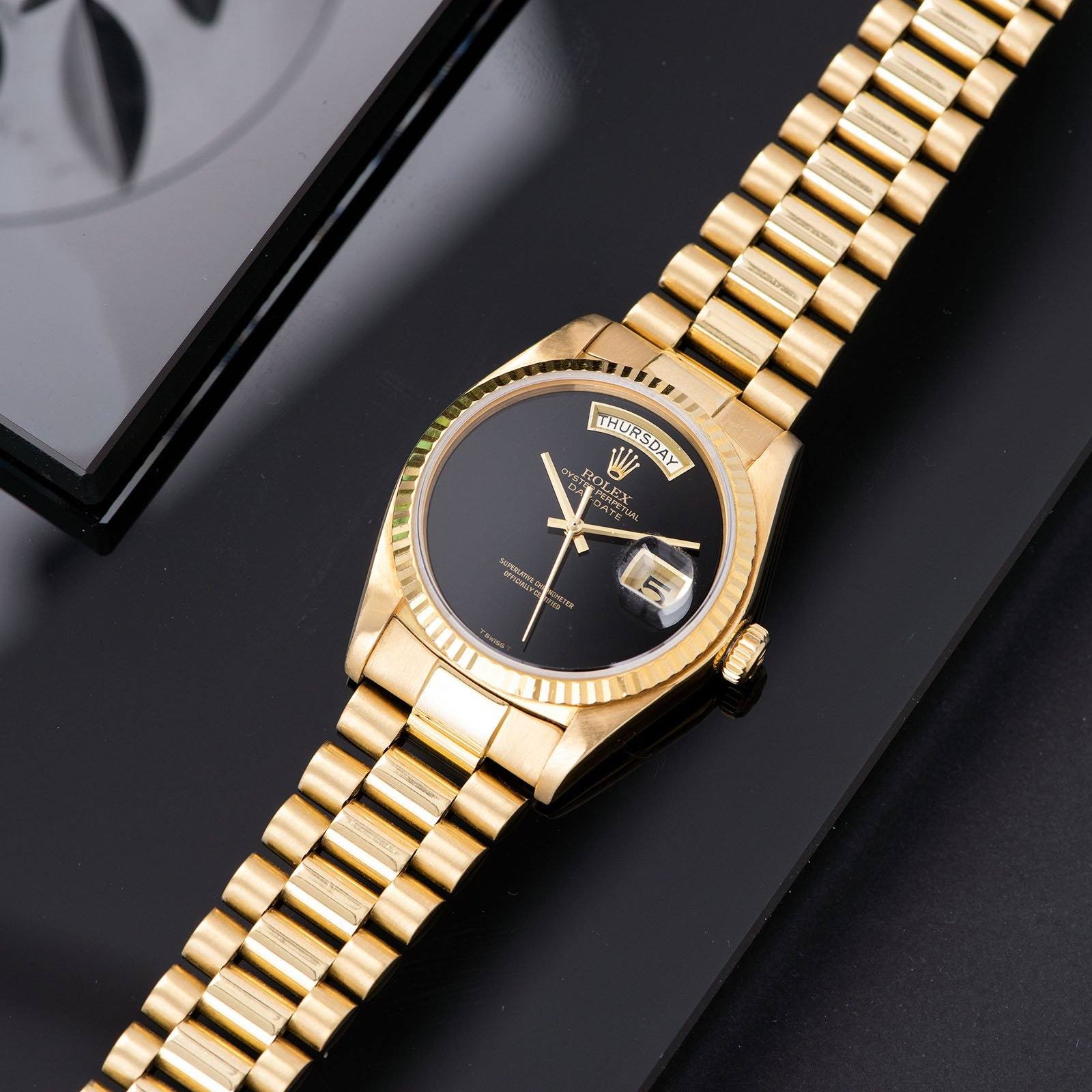 Rolex day date black on sale onyx