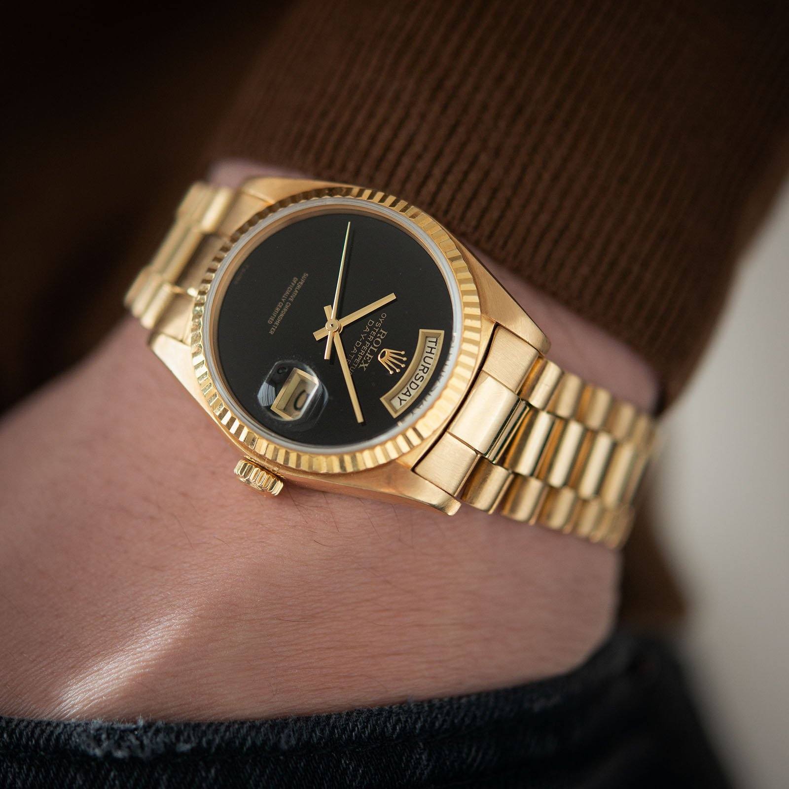 Vintage Rolex Day-Date Ref.18038 Onyx Dial in Yellow Gold from