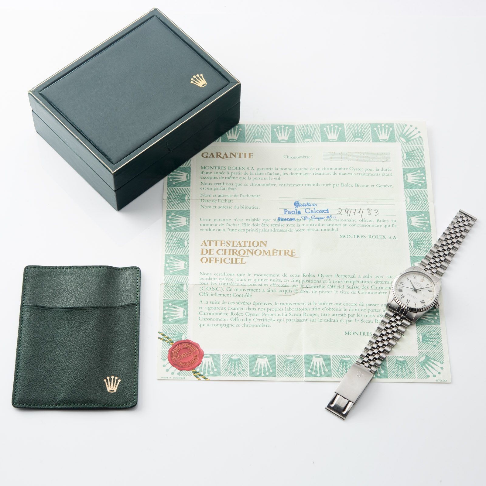 Rolex Datejust Reference 16030 White Buckley Dial Box and Papers
