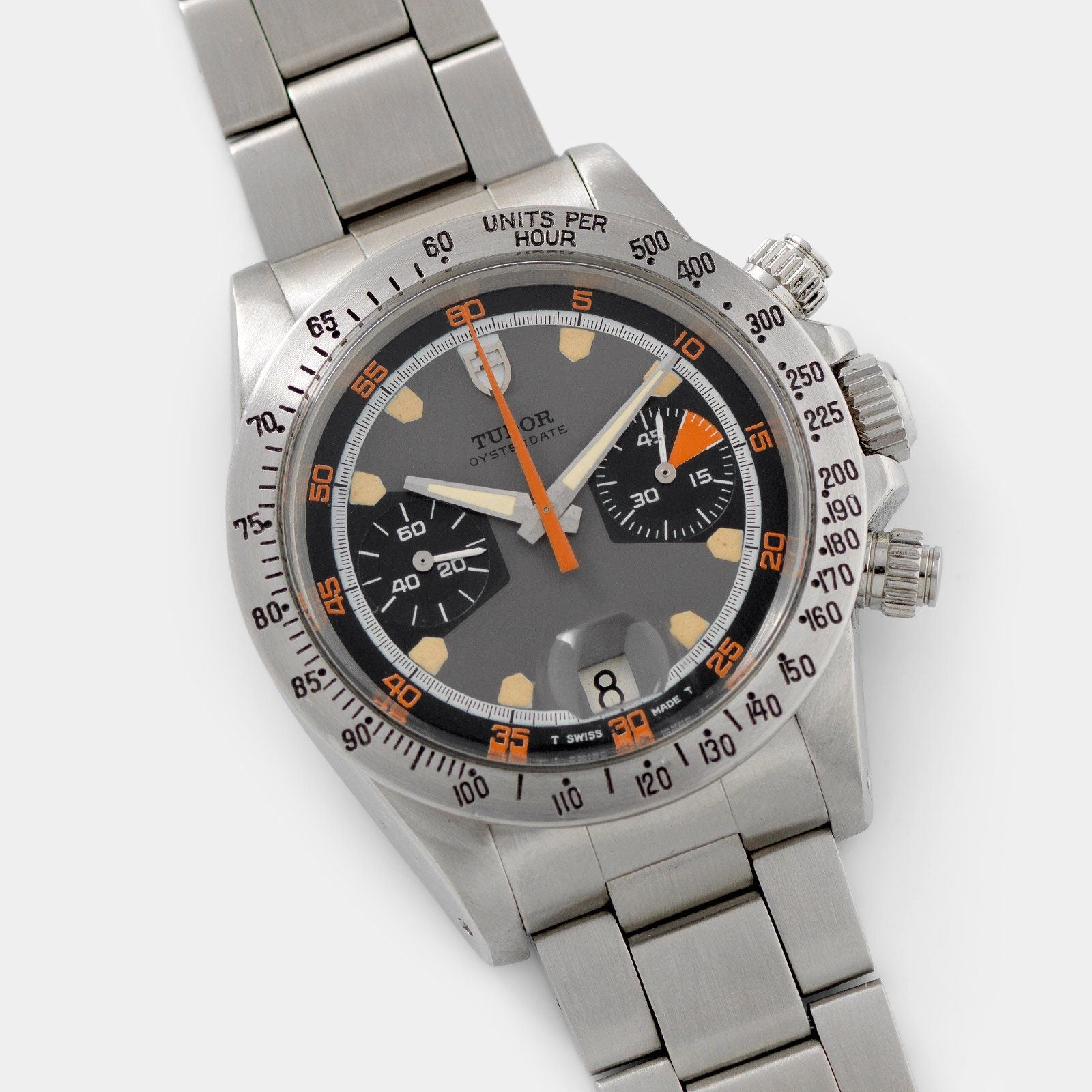 Tudor Home Plate Chronograph Reference 7032 with brushed-steel tachymeter bezel