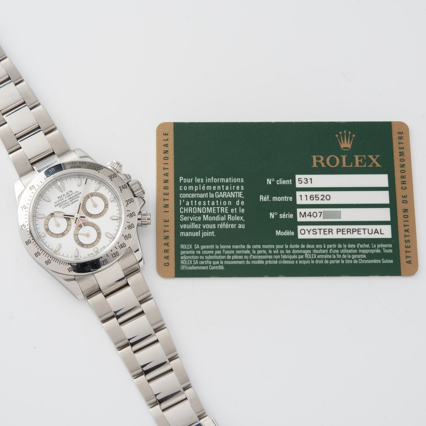 Rolex Daytona Steel 116520 White Dial with Guarantee