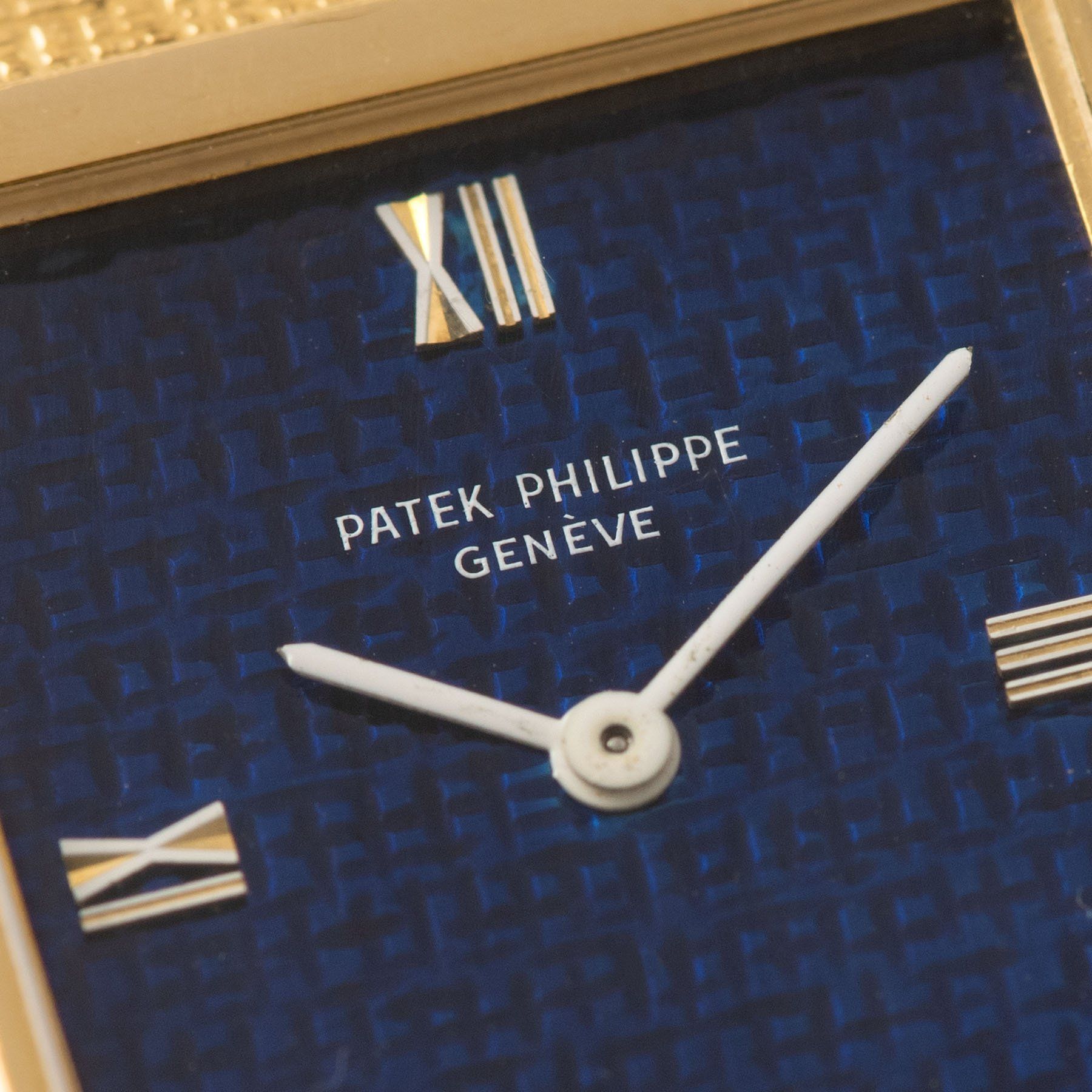 Patek Philippe Yellow Gold Dress Watch Reference 3491 with Cool blue ‘waves’ dial 