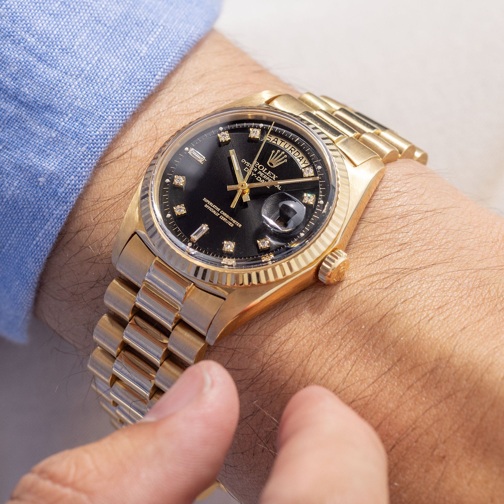 Rolex Day-Date Yellow Gold Black Diamond Hours Dial ref 1803Rolex Day-Date Yellow Gold Black Diamond Hours Dial ref 1803