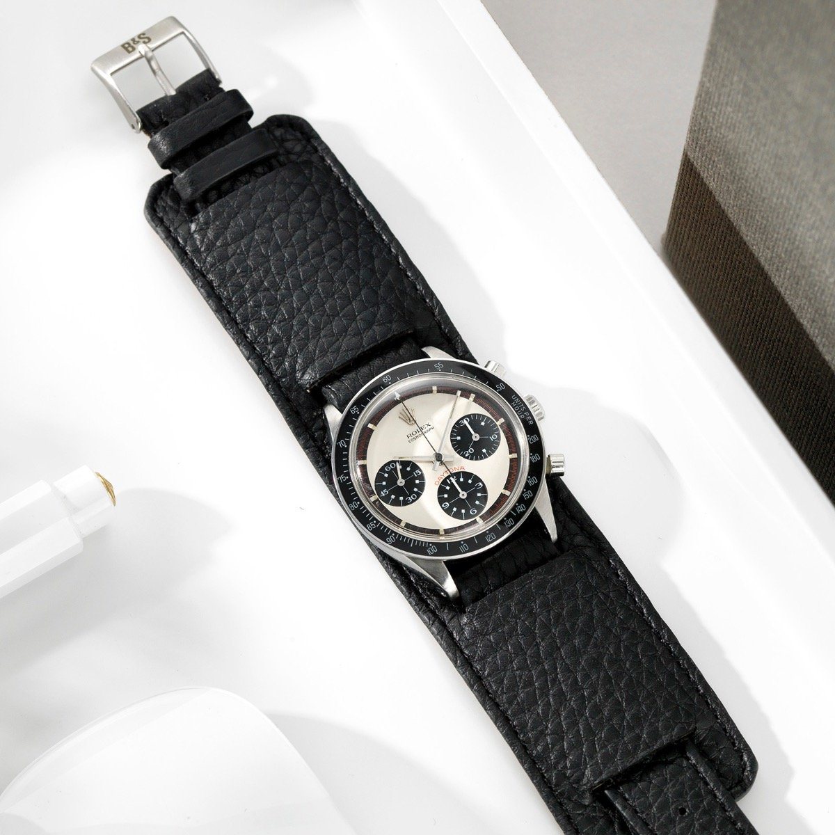 Rolex Newman Rich Black Leather Watch Strap
