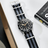Tudor Deluxe Nylon Nato Watch Strap Black Two Stripes Grey